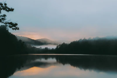 Tranquil Dusk Reflection Over Highland Lake