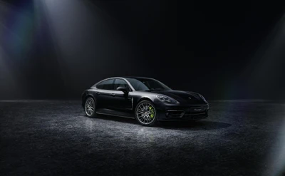 porsche panamera 4 e hybrid platinum edition, 2021, тёмный фон, черная версия, черный темный