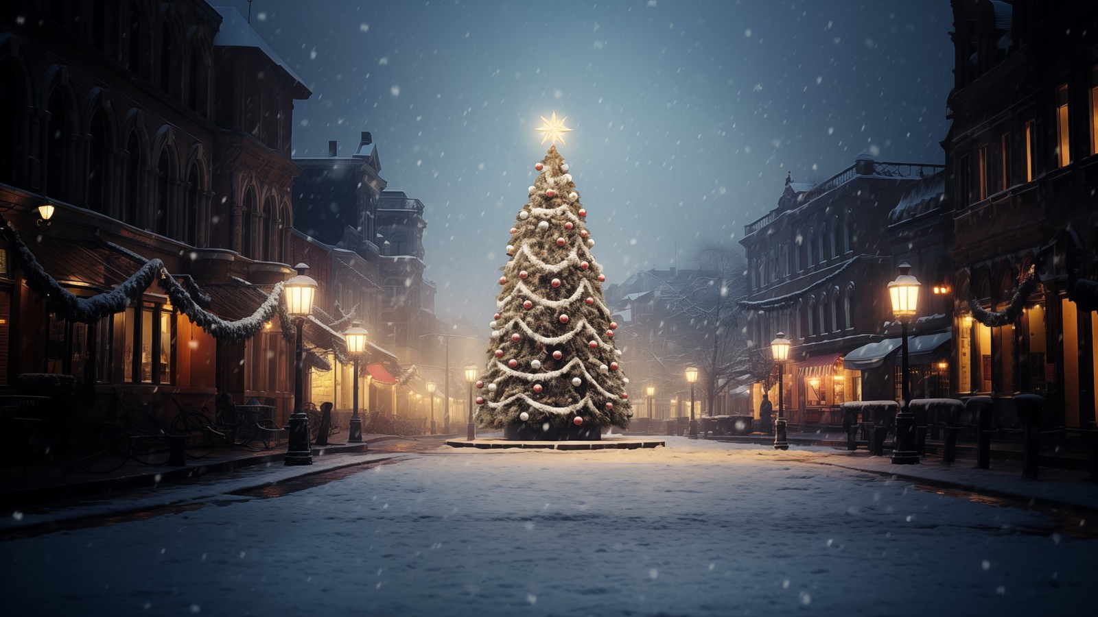 christmas tree, christmas, holiday, town wallpaper