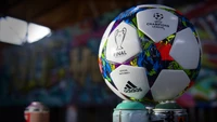 Champions League Final Soccer Ball on Graffiti Background