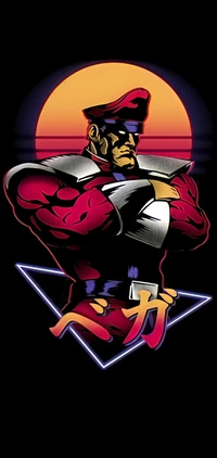 Powerful Superhero in Retro Neon Style