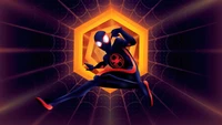 Miles Morales as Spider-Man in a vibrant, action-packed scene from "Spider-Man: Across the Spider-Verse.