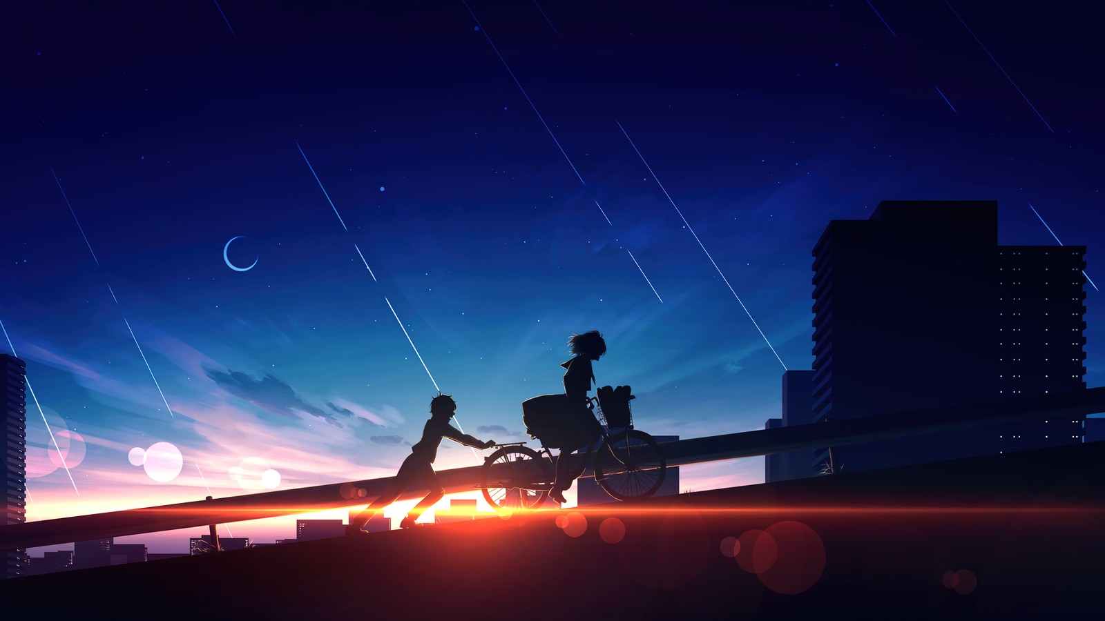 beautiful, sunrise, anime, scenery, silhouette Download Wallpaper