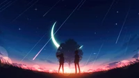 Silhouetted Couple Under a Starry Sunset