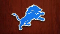 Logo de Detroit Lions sobre fondo de madera - Fondo de pantalla NFL 8K