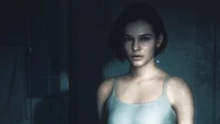 Jill Valentine en un entorno oscuro y atmosférico de Resident Evil 3 Remake.