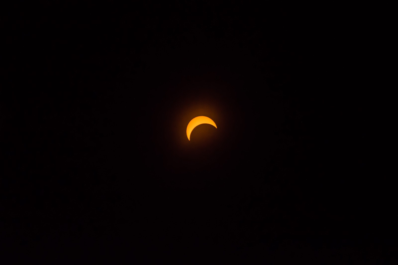 Un gros plan d'une éclipse partielle dans le ciel avec un fond sombre (éclipse solaire, croissant, lune, noir, événement céleste)