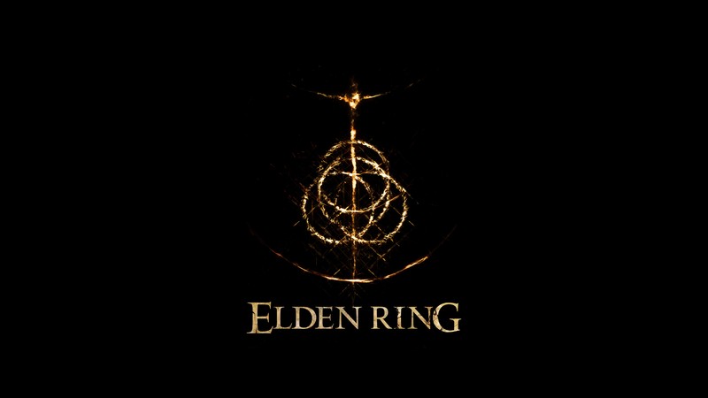 Черный фон с золотым логотипом и крестом (elden ring, видеоигра, логотип)