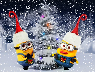 joyeux noël, noël des minions, neige, hiver, noël