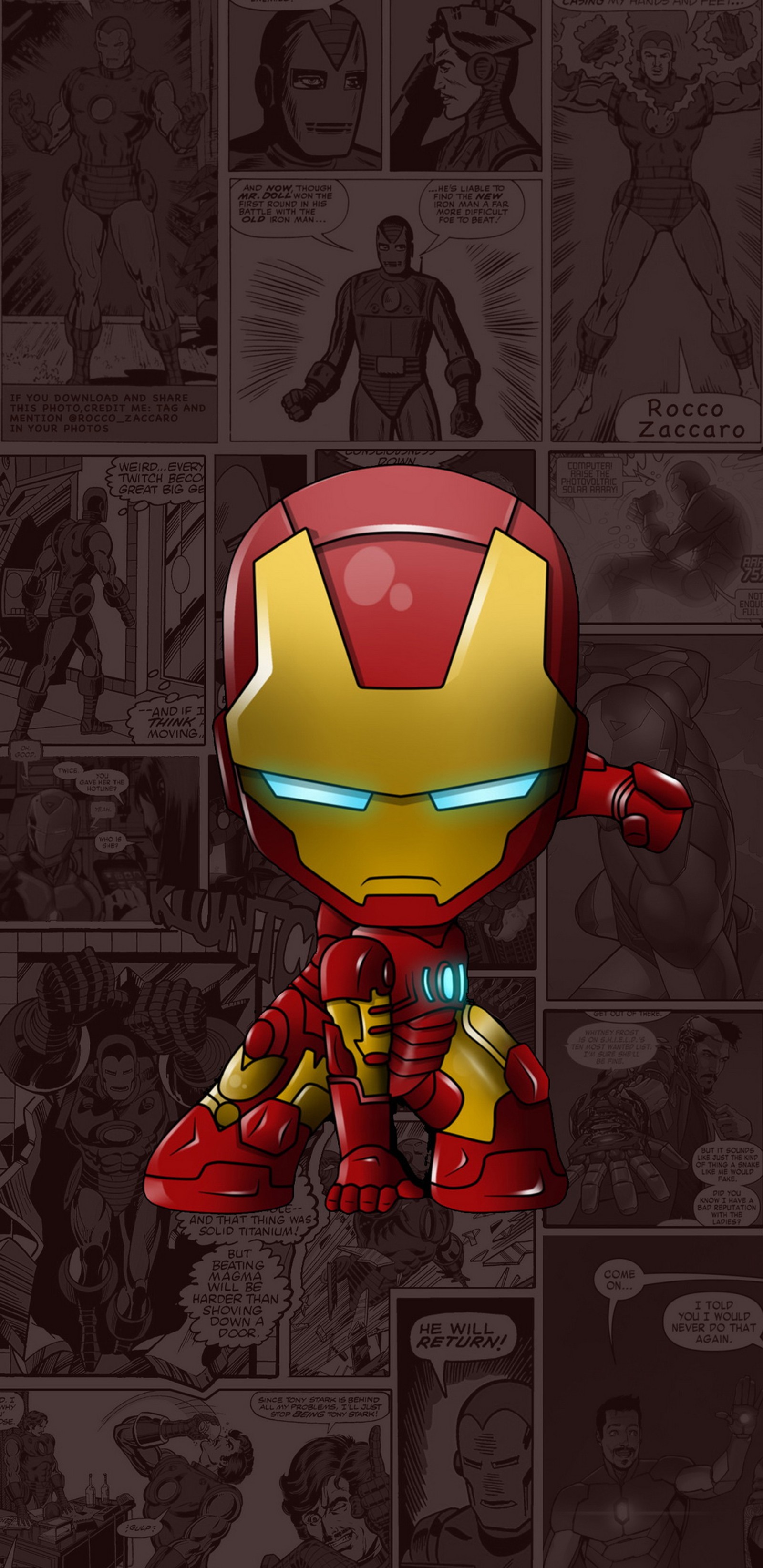 A close up of a cartoon iron man with a comic strip (ironman, super, movie, art, hd)