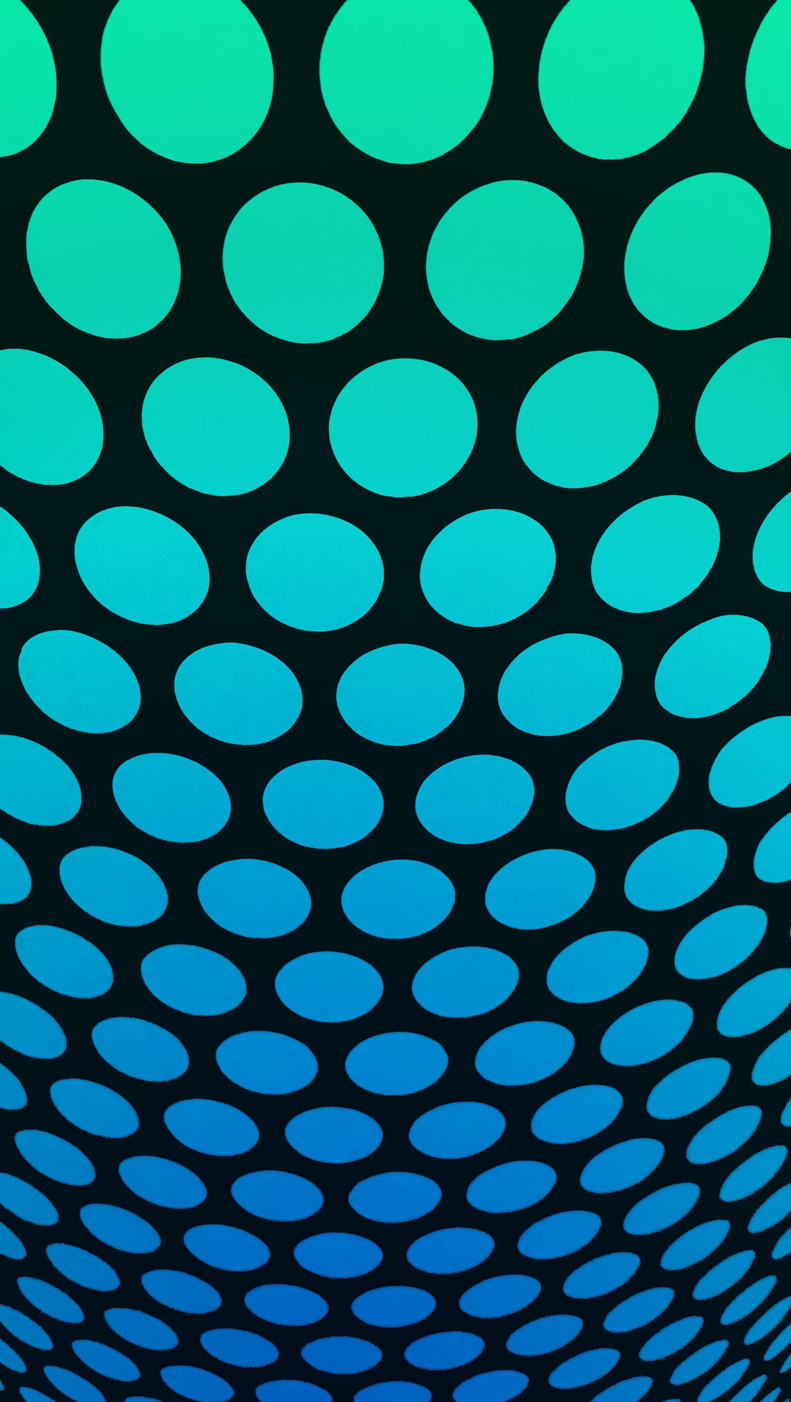 A close up of a cell phone with a blue and green background (3d, blue, clean, dots, gradient)