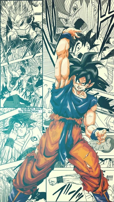 Épica transformación de Goku en estilo de manga dinámico