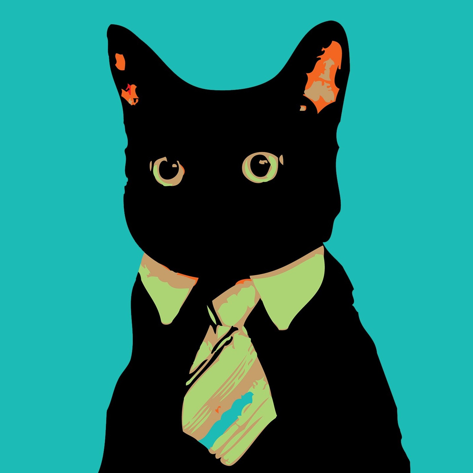 Il y a un chat noir portant une cravate et une chemise verte (affaires, chat daffaires, chat, mignon, chaton)