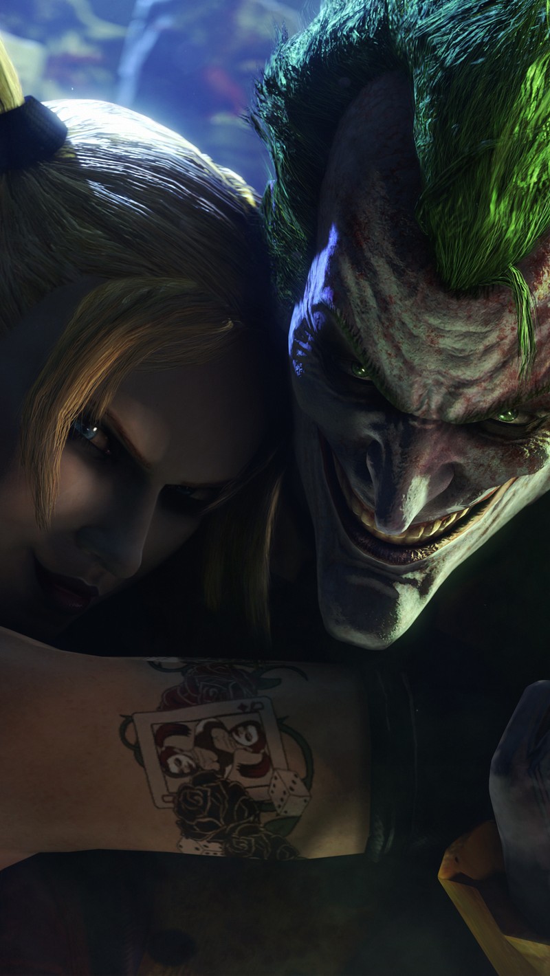 Batman y harley en una escena de batman: arkham (joker suicida, escuadrón)