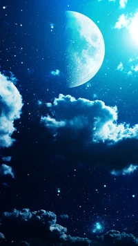 nuvens, lua, noite, estrelas