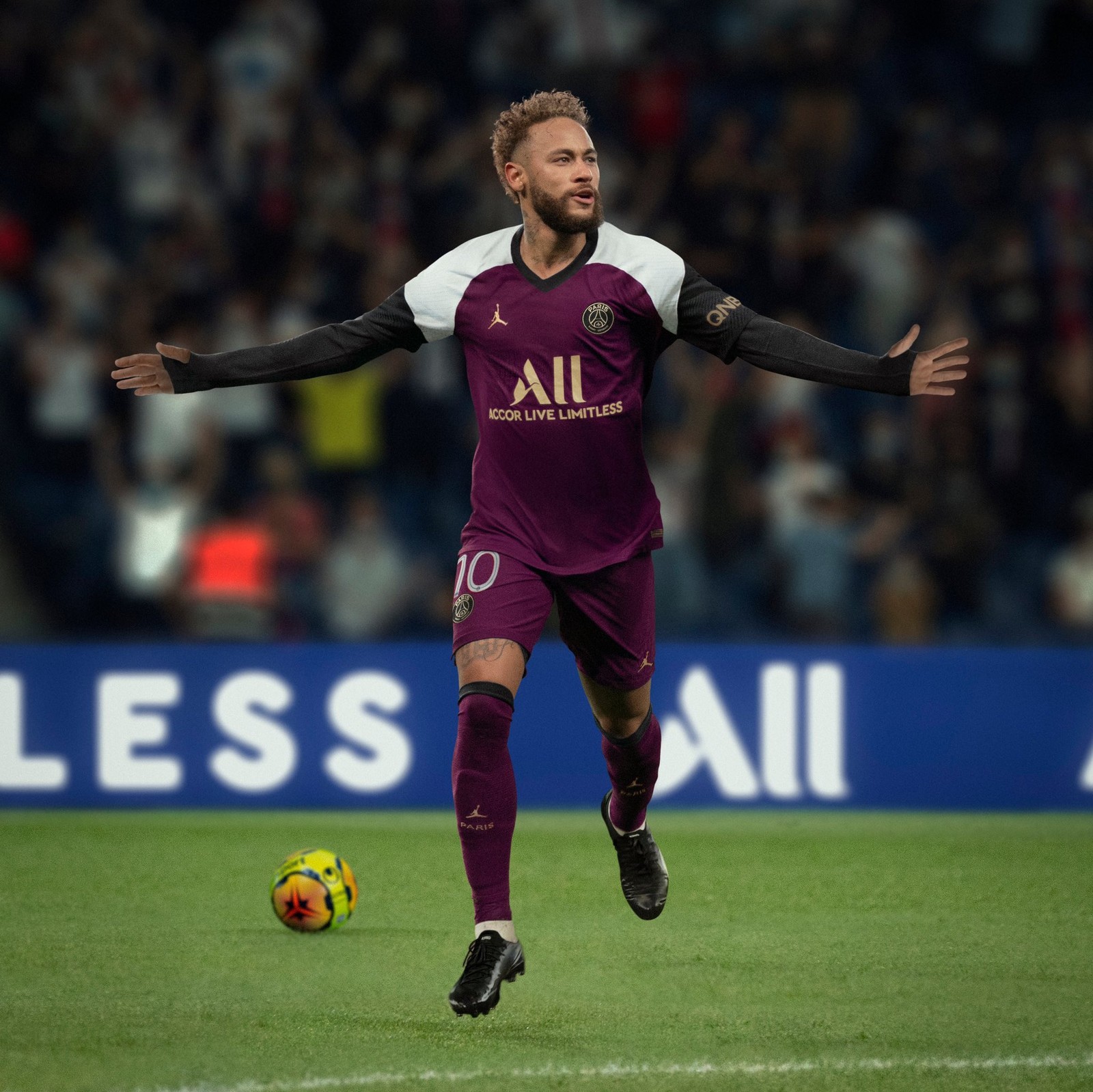 Araffe soccer player in purple uniform kicking a soccer ball (2020, 2021, brazil, football, goat)