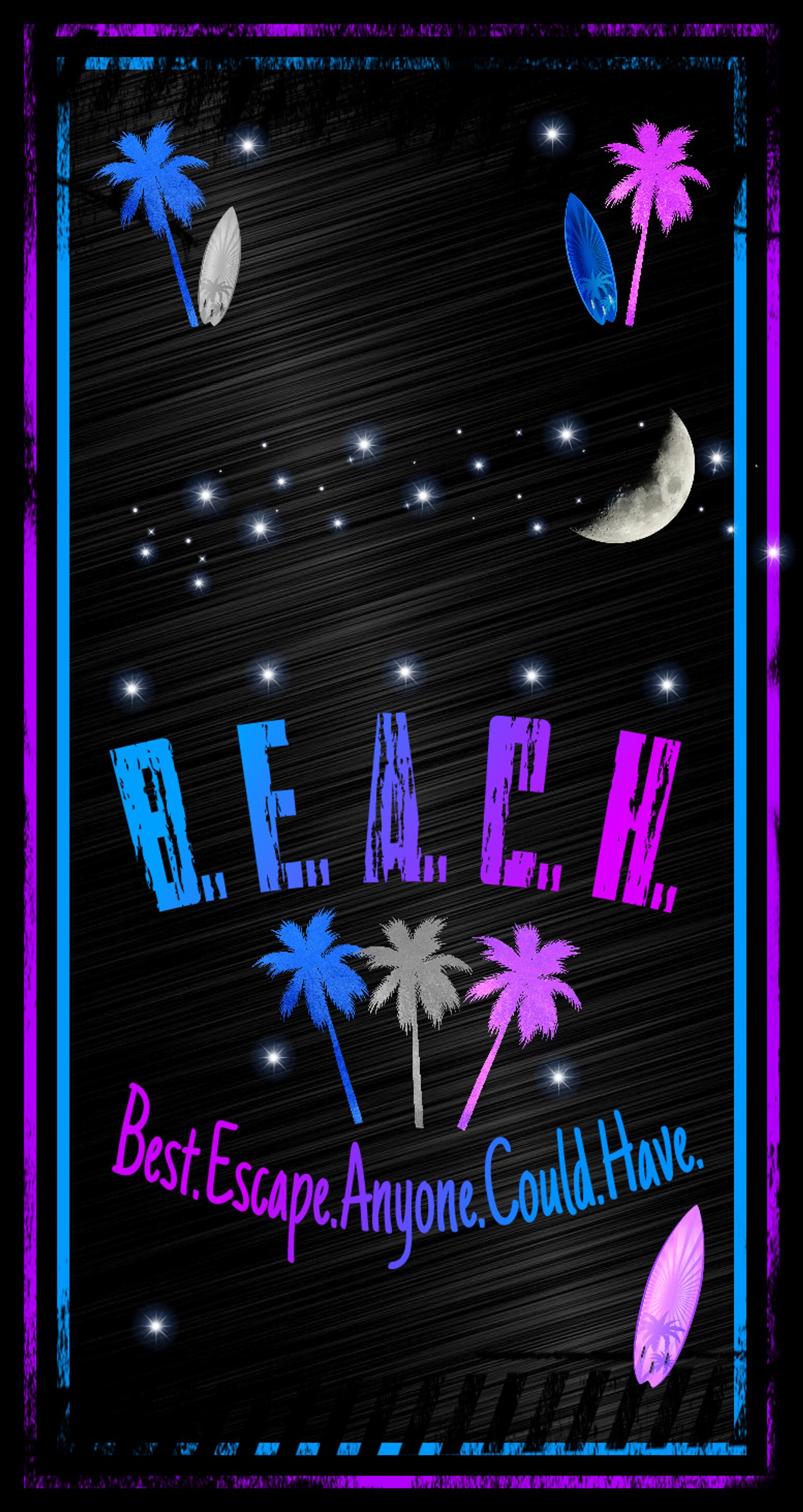 beach, neon, palm trees, surfboard Download Wallpaper