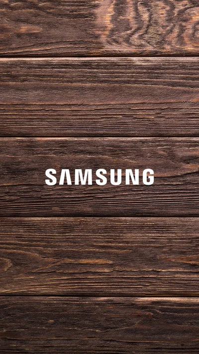 Logo de Samsung sobre fondo de madera