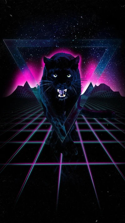 Fierce Puma in a Neon Landscape