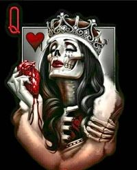 Queen of Hearts: A Skeleton Embracing a Bloodied Heart