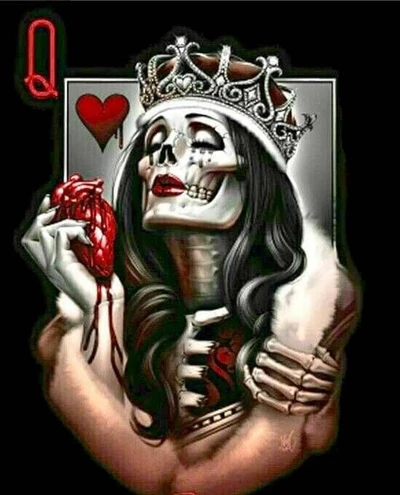 Queen of Hearts: A Skeleton Embracing a Bloodied Heart