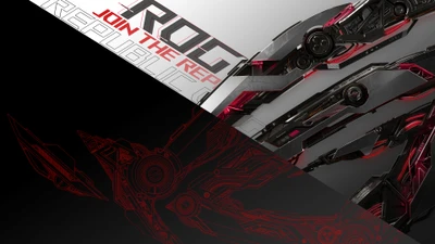 Asus ROG-Logo und futuristische Designelemente im Schwarz-Rot-Thema