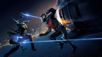 Ant-Man Battles Wasp in a High-Stakes Cinematic Showdown Amidst a Darkened Cityscape