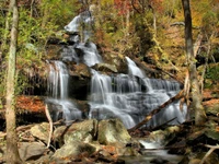 Serenfall, der durch einen herbstlich gefärbten Naturpark fließt