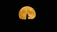 Samurai Silhouette Beneath a Full Moon