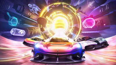 Exibição dinâmica de hipercars em um mundo de jogos vibrante