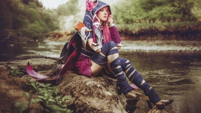 league of legends, cosplay, face, water, plant