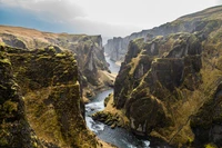 Majestic Highland Watercourse Winding Through Lush Mountain Valleys