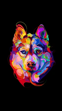 Illustration abstraite vibrante de loup en couleurs vives