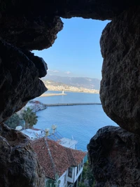 sea, natural arch, sea cave, water, plant