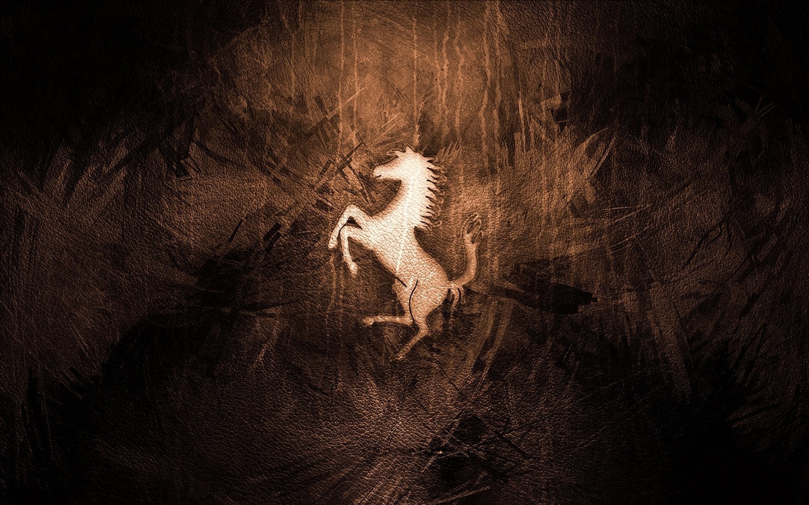 Un caballo árabe en un campo de hierba con un fondo oscuro. (logotipo, ferrari 458, oscuro, ligero)