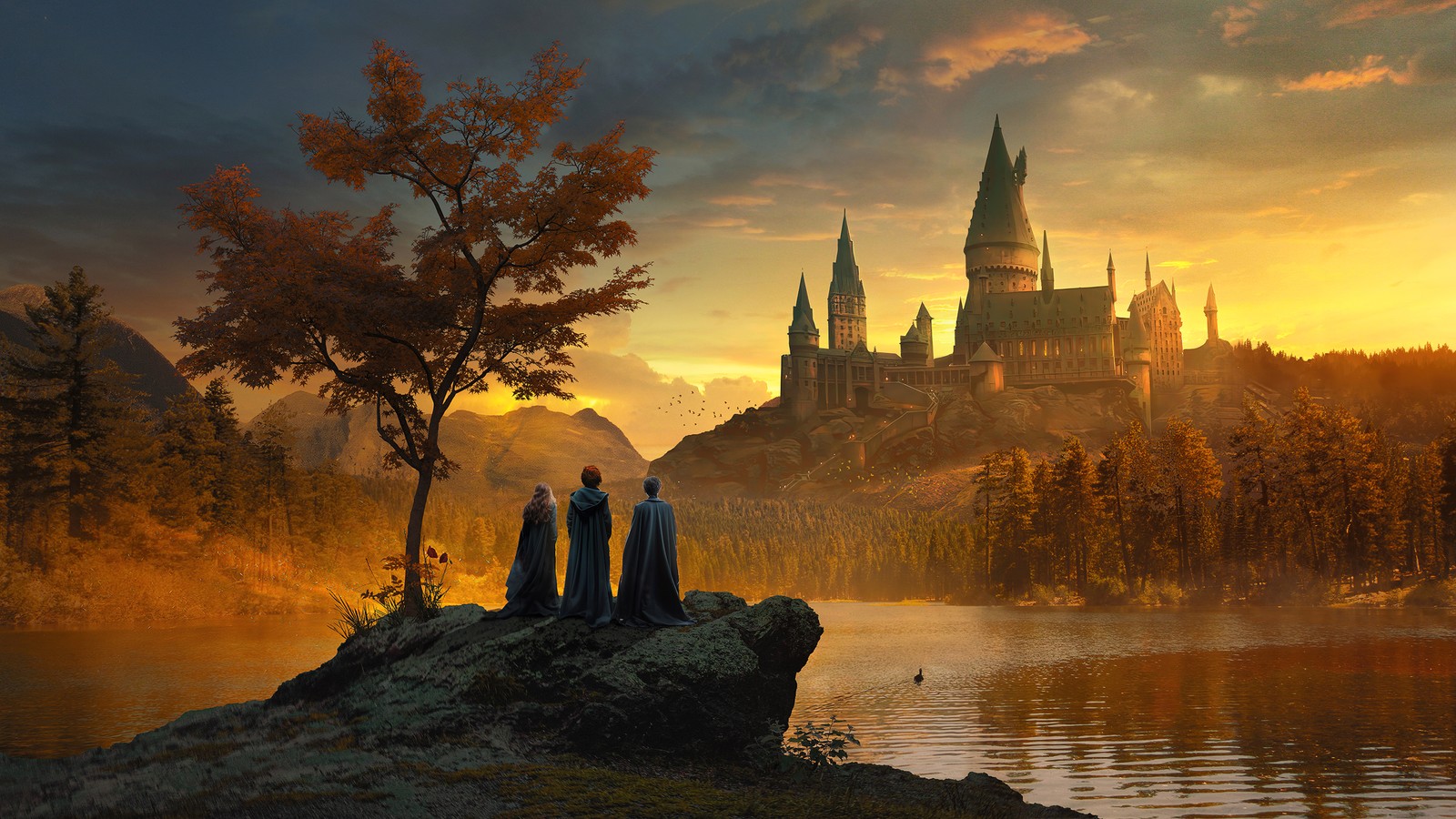 Descargar fondo de pantalla hogwarts, harry potter, hermione granger, ron weasley, 5k