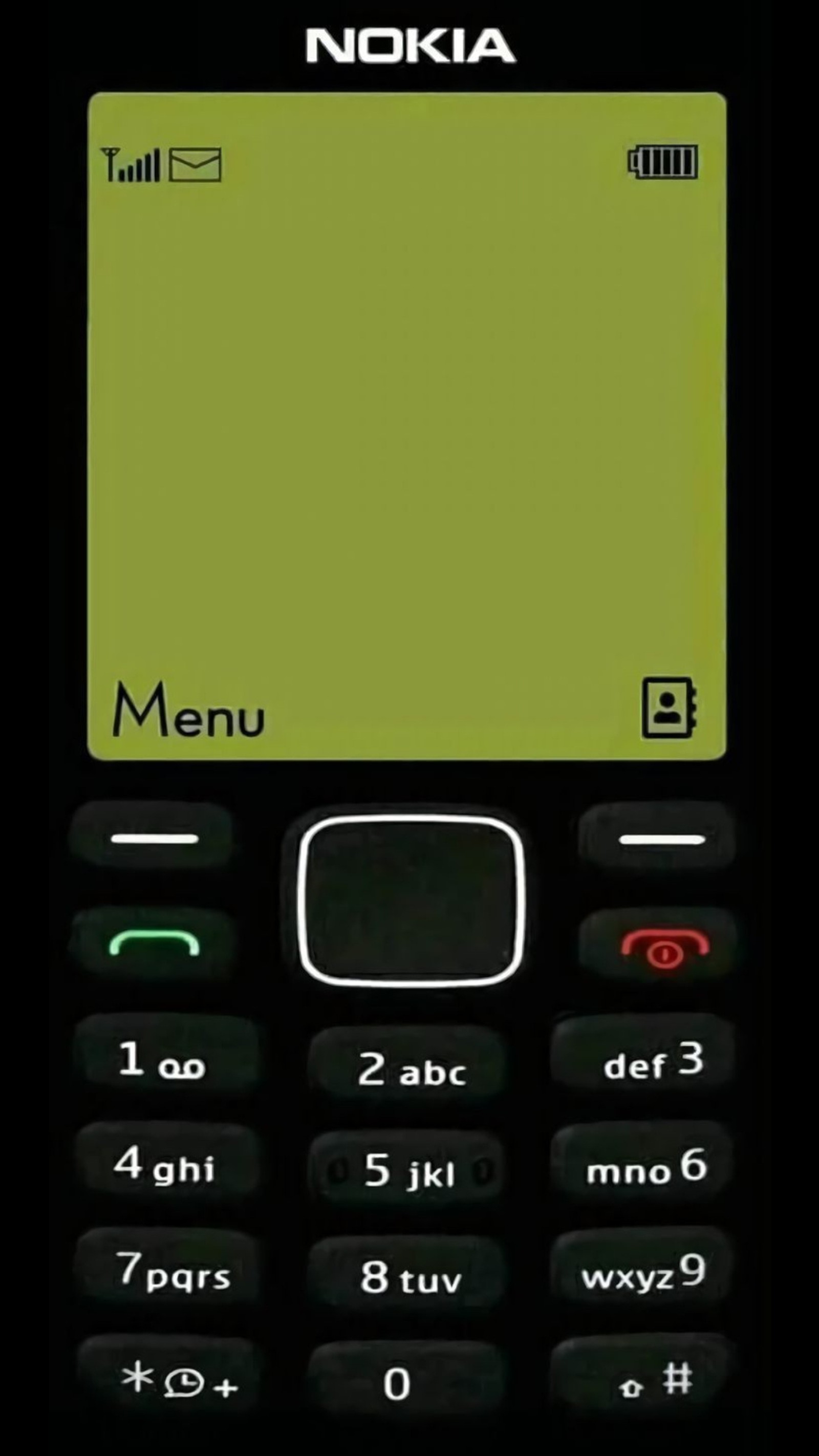 Telefone nokia com menu na tela e botões na tela (preto, telefone celular, menu, móvel, nokia)