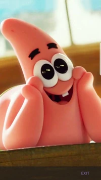 Fröhlicher Patrick Star mit einem freudigen Ausdruck, der Niedlichkeit und Aufregung verkörpert.