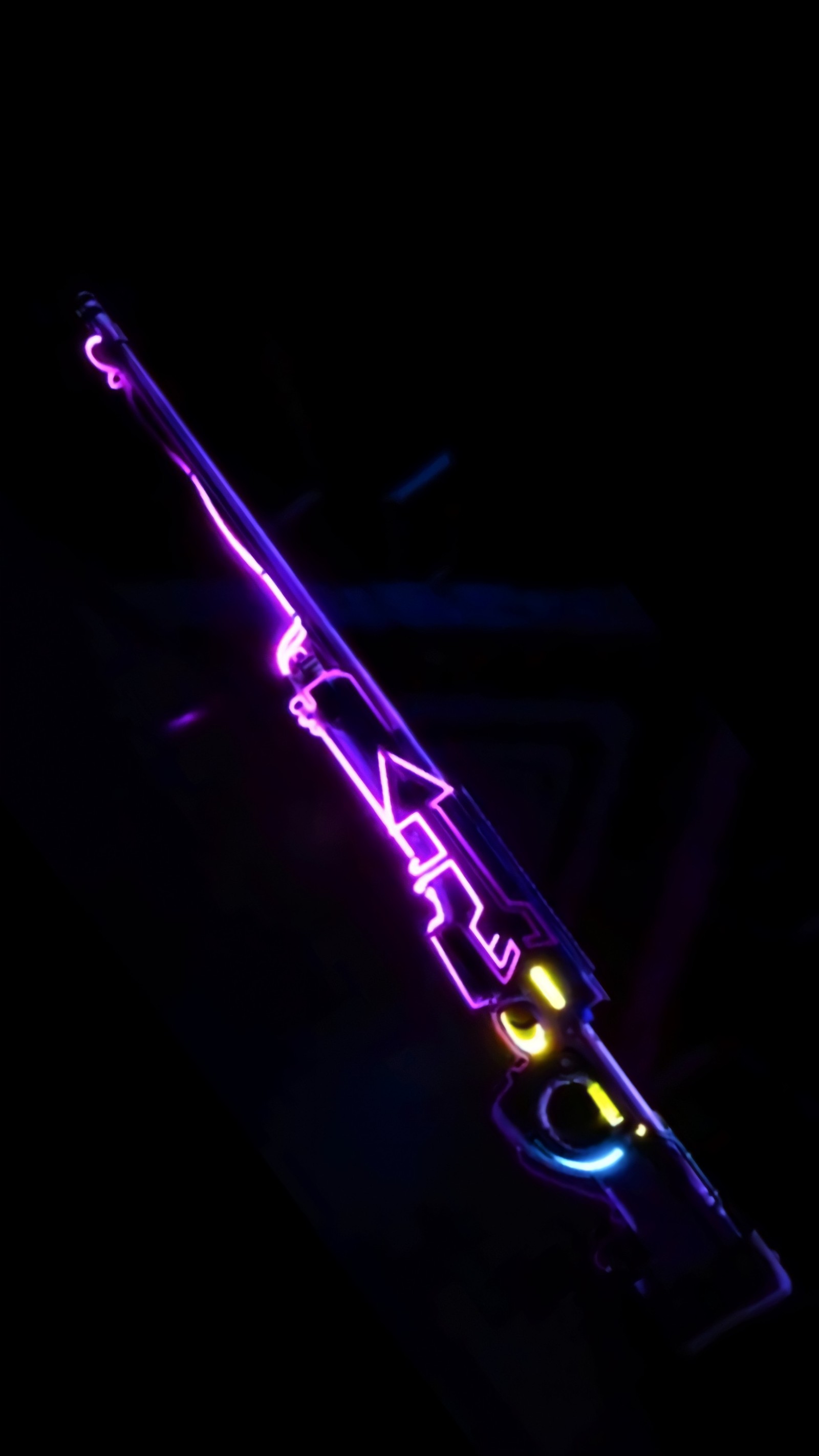 Neon lights up a black background with a neon guitar (arrow, awm, hd, neon, neon awm)