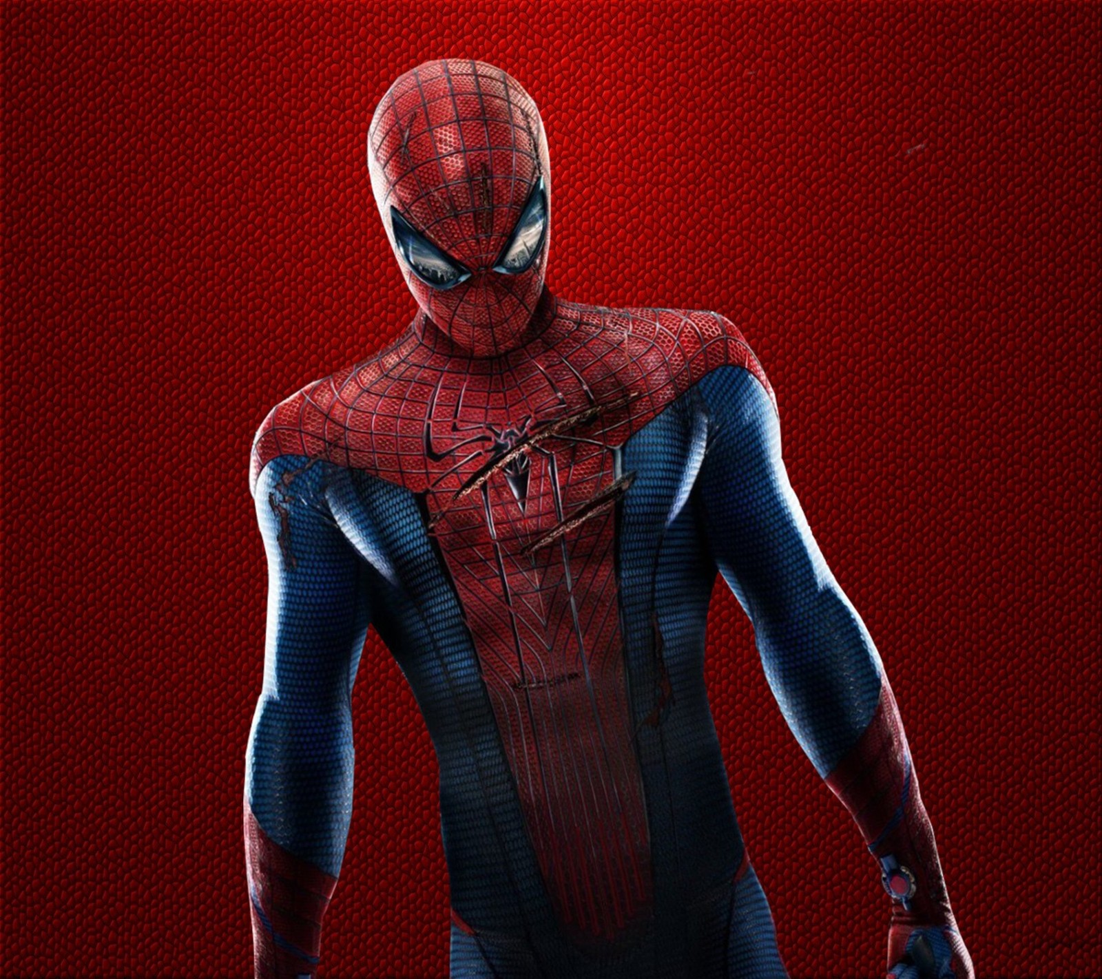 Spider-man en costume avec un fond rouge (logo, spiderman)