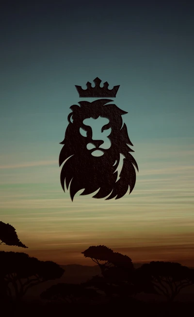 Silhouette majestueuse de lion contre un coucher de soleil serein