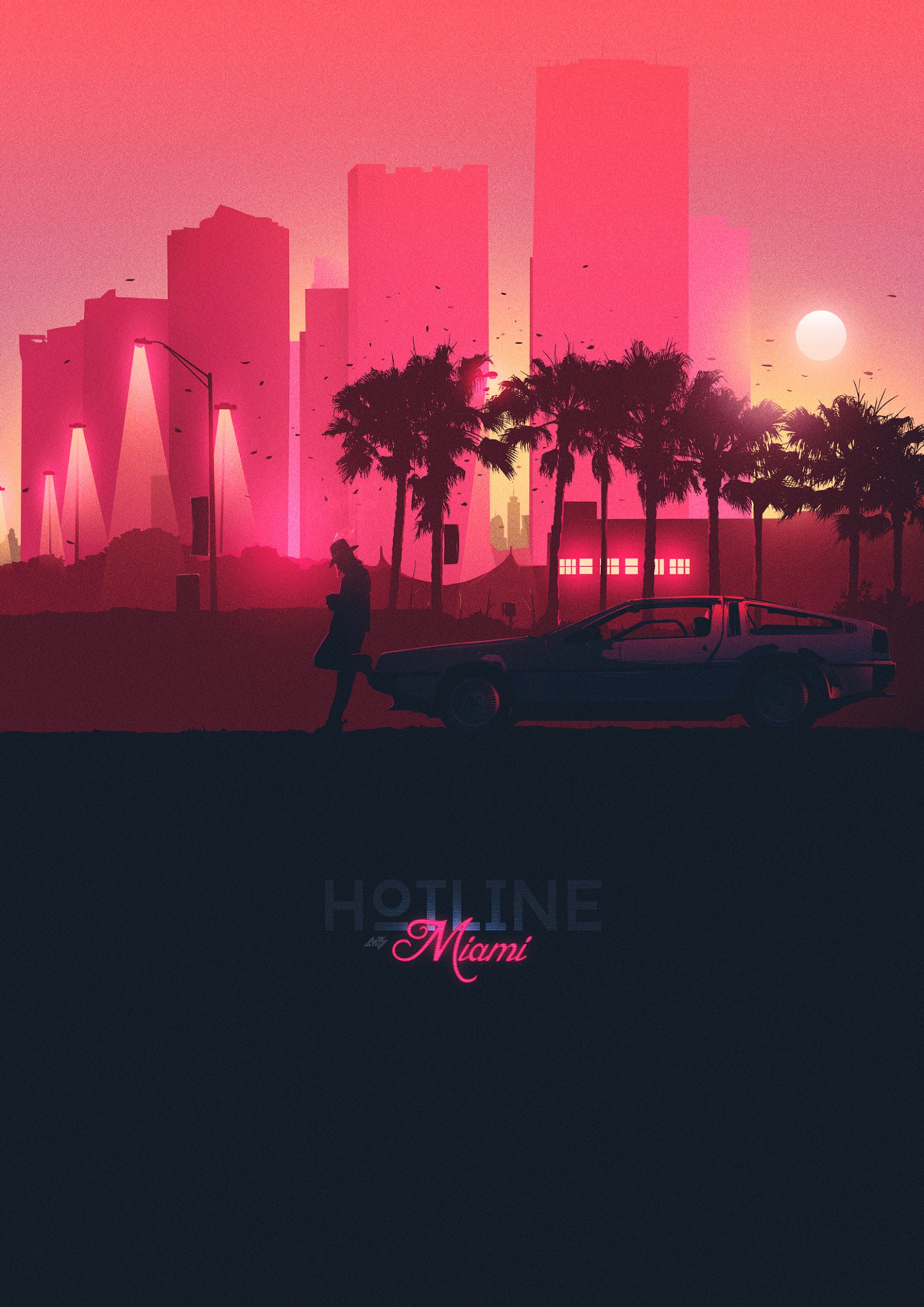 Arafed image of a man walking past a car in a city (retrowave, synthwave)