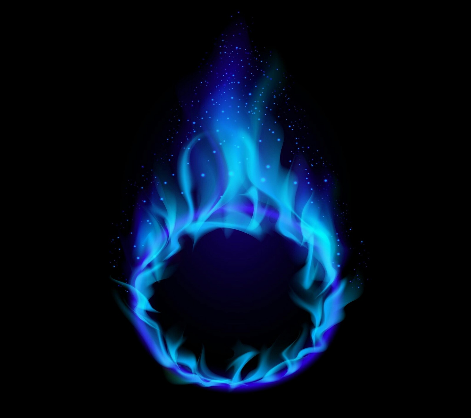 A blue fire ring with blue flames on a black background (blue, fire)