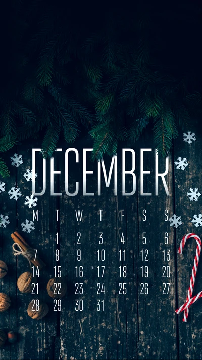 December Calendar with Festive Elements and Natural Accents