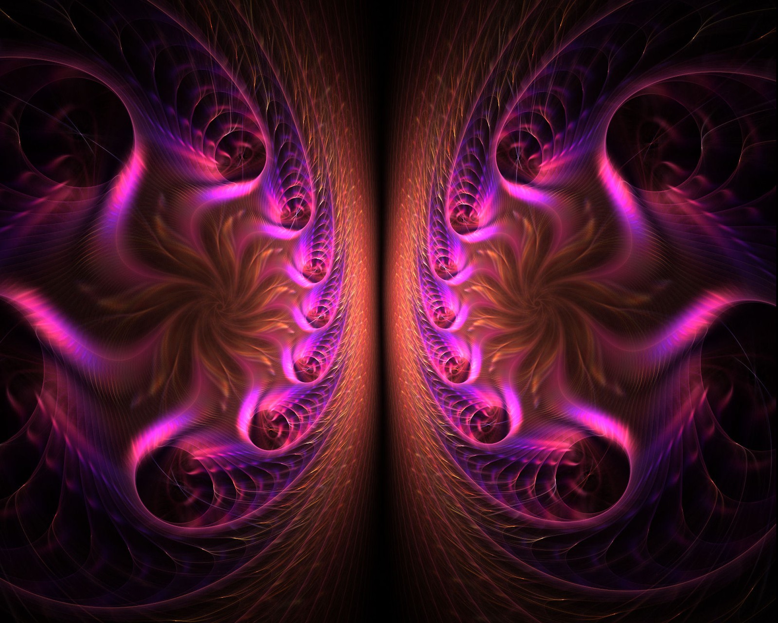 Um close-up de duas formas roxas e vermelhas distorcidas (arte fractal, roxo, arte, violeta, simetria)