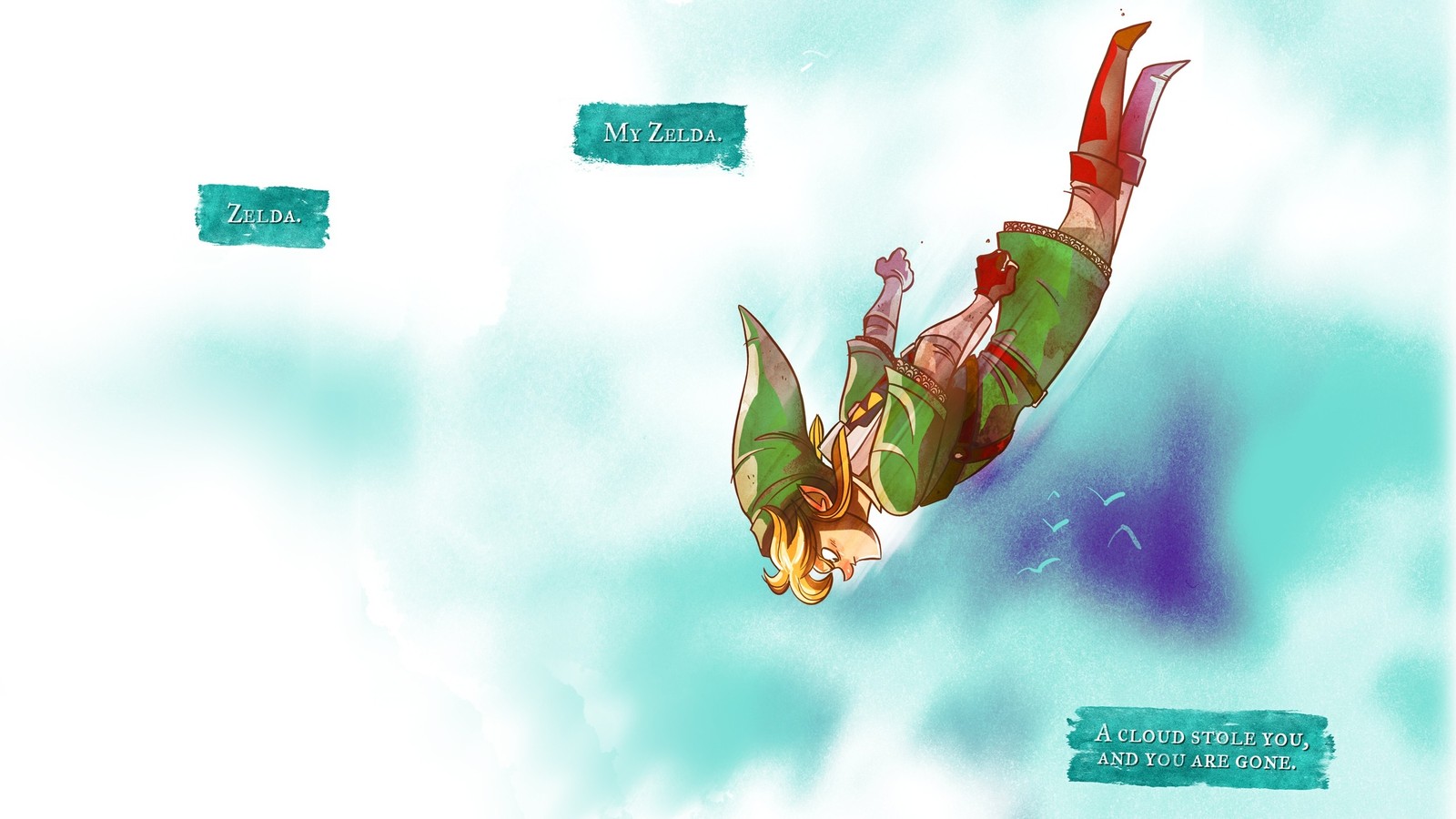 Anime picture of a man flying through the air with a kite (the legend of zelda, graphic design, illustration, font, princess zelda)