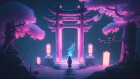 night, torii, japanese, gate, lantern wallpaper