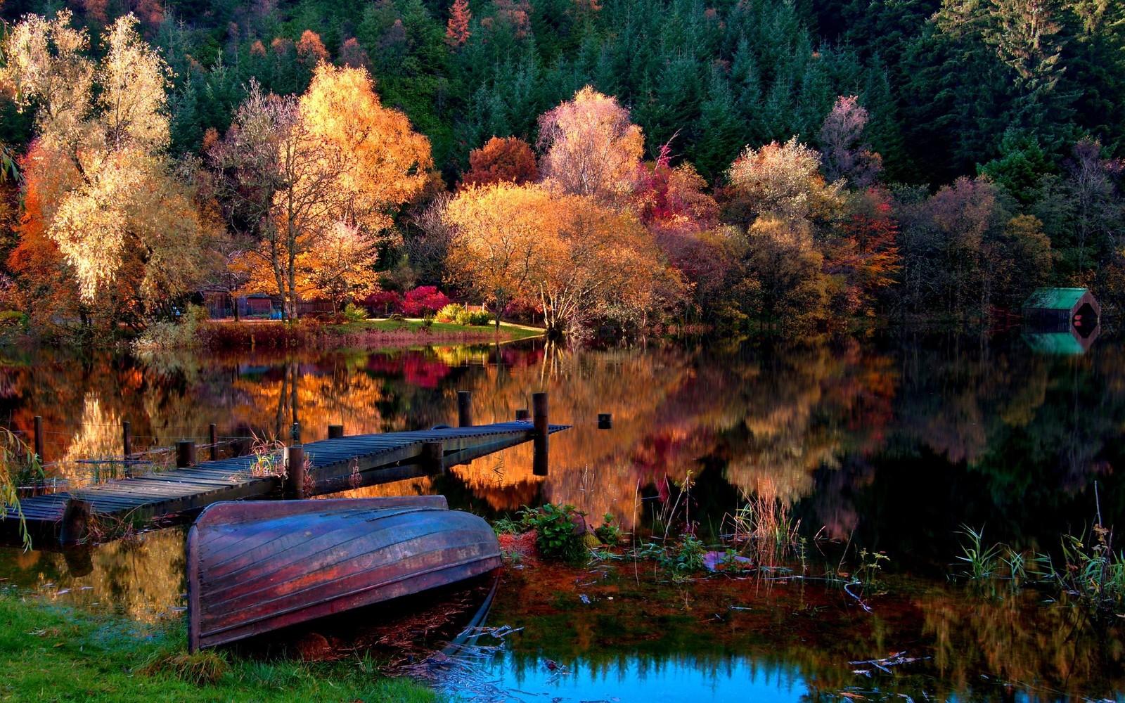 autumn, lake, reflection, nature, natural landscape wallpaper