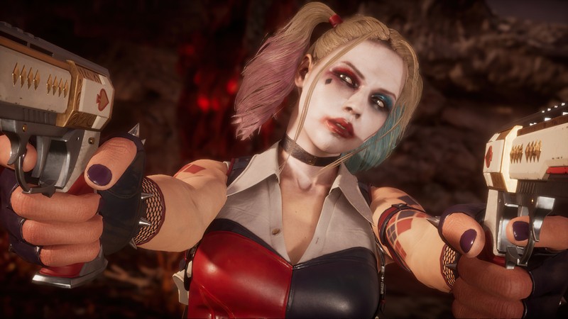 Крупный план человека с двумя пистолетами (кэсси кейдж, cassie cage, harley quinn, mortal kombat 11, mk11)