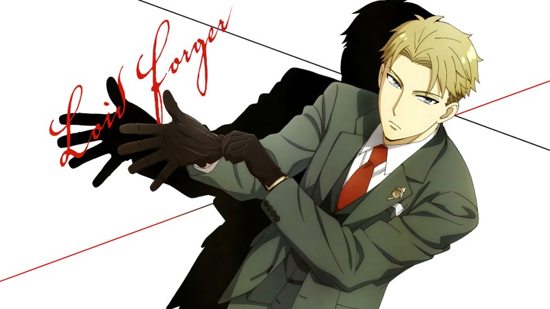 Anime, um homem em um terno e gravata segurando uma arma (loid forger, spy x family, anime)